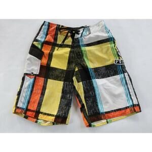 Volcom Mens Polyester Multi Color Abstract Swim Trunks Shorts Size 28